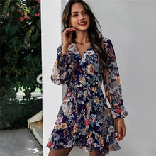Load image into Gallery viewer, Spring New Print Dress Women Casual Full Sleeve Lace Up High Waist Floral Dress For Women 2021 Summer Chiffon Dress