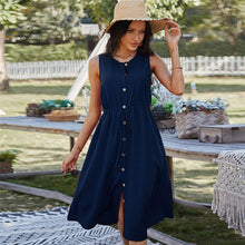 Load image into Gallery viewer, Spring New Sleeveless Dress Women Casual Solid Color Lace Up High Waist Button Dress For Women 2021 Holiday Style Summer Dress