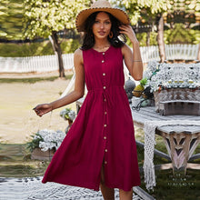 Load image into Gallery viewer, Spring New Sleeveless Dress Women Casual Solid Color Lace Up High Waist Button Dress For Women 2021 Holiday Style Summer Dress
