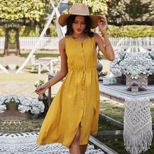 Load image into Gallery viewer, Spring New Sleeveless Dress Women Casual Solid Color Lace Up High Waist Button Dress For Women 2021 Holiday Style Summer Dress