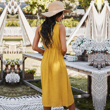 Load image into Gallery viewer, Spring New Sleeveless Dress Women Casual Solid Color Lace Up High Waist Button Dress For Women 2021 Holiday Style Summer Dress