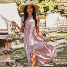Load image into Gallery viewer, Spring New Sleeveless Dress Women Casual Solid Color Lace Up High Waist Button Dress For Women 2021 Holiday Style Summer Dress