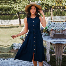 Load image into Gallery viewer, Spring New Sleeveless Dress Women Casual Solid Color Lace Up High Waist Button Dress For Women 2021 Holiday Style Summer Dress