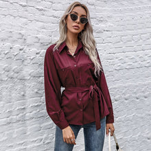 Load image into Gallery viewer, Spring New Solid Color Women&#39;s Shirt Casual Turn Down Collar Long Sleeve Single Breasted Blouse Office Lady Fashion Sashes Shirt