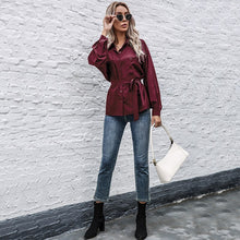 Load image into Gallery viewer, Spring New Solid Color Women&#39;s Shirt Casual Turn Down Collar Long Sleeve Single Breasted Blouse Office Lady Fashion Sashes Shirt