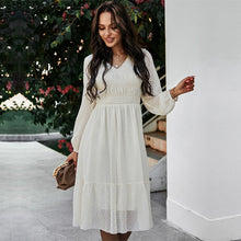 Load image into Gallery viewer, Spring New Sweet Solid Dress Women Casual V Neck Lantern Sleeve High Waist Dress For Women 2021 Summer Chiffon Dress