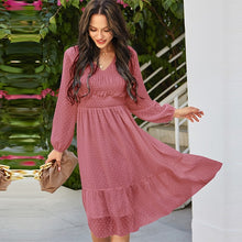 Load image into Gallery viewer, Spring New Sweet Solid Dress Women Casual V Neck Lantern Sleeve High Waist Dress For Women 2021 Summer Chiffon Dress