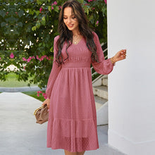 Load image into Gallery viewer, Spring New Sweet Solid Dress Women Casual V Neck Lantern Sleeve High Waist Dress For Women 2021 Summer Chiffon Dress