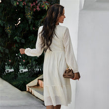 Load image into Gallery viewer, Spring New Sweet Solid Dress Women Casual V Neck Lantern Sleeve High Waist Dress For Women 2021 Summer Chiffon Dress