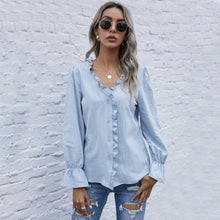 Load image into Gallery viewer, Spring New Womens Tops And Blouses Fashion Ruffle V Neck Long Sleeve Autumn Shirt Casual Slim Chic Tops Feminine
