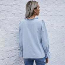 Load image into Gallery viewer, Spring New Womens Tops And Blouses Fashion Ruffle V Neck Long Sleeve Autumn Shirt Casual Slim Chic Tops Feminine