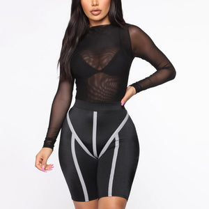 Spring Rompers See-through Long Sleeve Solid Sexy Sheath Skinny Romper Bodysuit Women Jumpsuits Body Top Casual Lady Streetwear