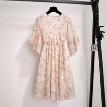 Load image into Gallery viewer, Spring Summer Chiffon Dress Women V-Neck Floral Print Short Dresses Sweet Ruffle Sleeeve Slim 2021 New Drawstring Ladies Dress