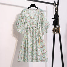 Load image into Gallery viewer, Spring Summer Chiffon Dress Women V-Neck Floral Print Short Dresses Sweet Ruffle Sleeeve Slim 2021 New Drawstring Ladies Dress