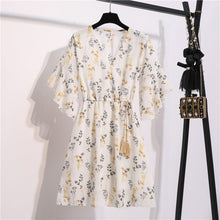 Load image into Gallery viewer, Spring Summer Chiffon Dress Women V-Neck Floral Print Short Dresses Sweet Ruffle Sleeeve Slim 2021 New Drawstring Ladies Dress