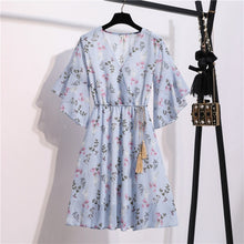 Load image into Gallery viewer, Spring Summer Chiffon Dress Women V-Neck Floral Print Short Dresses Sweet Ruffle Sleeeve Slim 2021 New Drawstring Ladies Dress