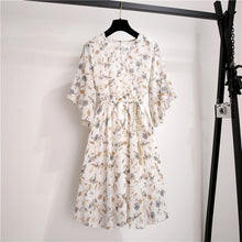 Load image into Gallery viewer, Spring Summer Chiffon Dress Women V-Neck Floral Print Short Dresses Sweet Ruffle Sleeeve Slim 2021 New Drawstring Ladies Dress