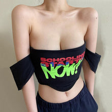 Load image into Gallery viewer, Spring Summer Ladies Sexy Raglan Sleeve Letter Print Tank Tops Women 2021 New Street Style Patchwork Spuer Short Shirts