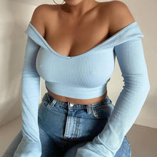 Load image into Gallery viewer, Spring Summer Ladies Street Style Raglan Full Sleeve Casual Solid Blouses Women 2021 New Slash Neck Midweight Short Pullover