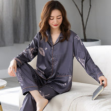 Load image into Gallery viewer, Spring Summer New Ladies Silk Stain Pajamas Long-Sleeved Suit Fashion Simulation Silk Comfortable Casual Home Service M-XXXL