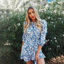 Load image into Gallery viewer, Spring Summer Sexy Short Floral Dress Women 2021 New Full Sleeve Backless Ruffles Mini Dress Ladies O Neck Print Hip Dresses