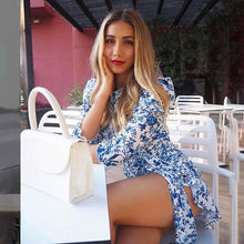 Load image into Gallery viewer, Spring Summer Sexy Short Floral Dress Women 2021 New Full Sleeve Backless Ruffles Mini Dress Ladies O Neck Print Hip Dresses