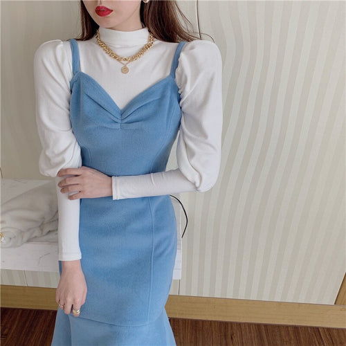 Spring Sweet Dress Women Elegant Trumpet Party Slim Midi Dress Female Office Lady French High Street Korean Dress Women 2021 New