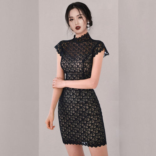Spring Two Piece Set Clothes Female 2021 New Fashion Women Sexy Hollow Out Lace Tops+Office Ladies Bodycon Pencil Skirts Suits
