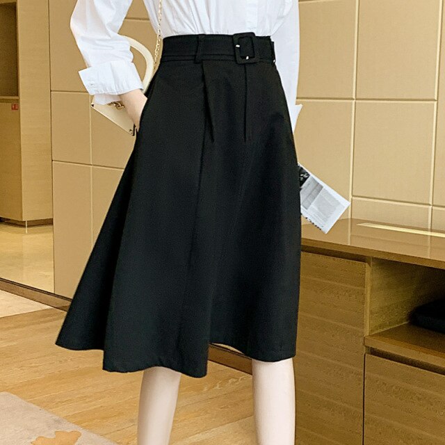 Spring and Autumn High Waist Suit Skirt Loose 2021 New Mid-length Professional A-line Skirt Temperament Large Swing Skirt