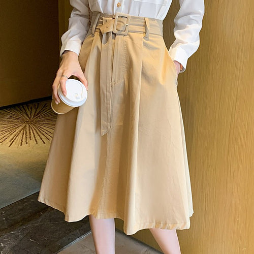 Spring and Autumn High Waist Suit Skirt Loose 2021 New Mid-length Professional A-line Skirt Temperament Large Swing Skirt