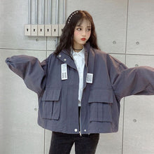Load image into Gallery viewer, Spring and Autumn New Solid Color Tooling Short Jacket Female Students Loose Wild BF Stand-up Collar Long-sleeved Jacket