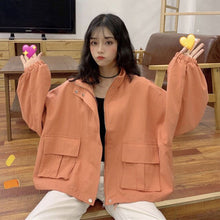 Load image into Gallery viewer, Spring and Autumn New Solid Color Tooling Short Jacket Female Students Loose Wild BF Stand-up Collar Long-sleeved Jacket