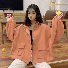 Load image into Gallery viewer, Spring and Autumn New Solid Color Tooling Short Jacket Female Students Loose Wild BF Stand-up Collar Long-sleeved Jacket