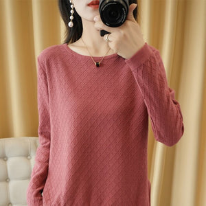 Spring and Autumn New Women's Sweater O-neck Hollow 100% Cotton Hemp Pullover Wild Pure Color Casual Fashion Long Sleeve