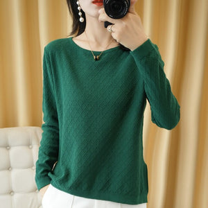 Spring and Autumn New Women's Sweater O-neck Hollow 100% Cotton Hemp Pullover Wild Pure Color Casual Fashion Long Sleeve