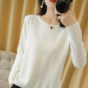 Spring and Autumn New Women's Sweater O-neck Hollow 100% Cotton Hemp Pullover Wild Pure Color Casual Fashion Long Sleeve