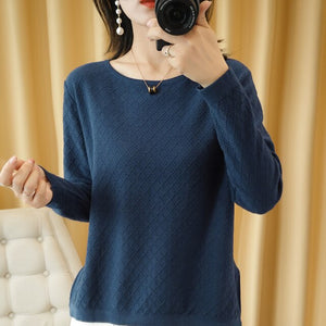 Spring and Autumn New Women's Sweater O-neck Hollow 100% Cotton Hemp Pullover Wild Pure Color Casual Fashion Long Sleeve