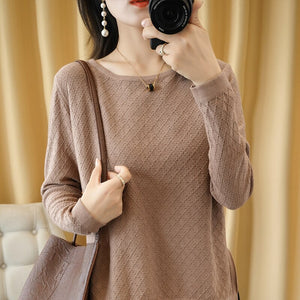 Spring and Autumn New Women's Sweater O-neck Hollow 100% Cotton Hemp Pullover Wild Pure Color Casual Fashion Long Sleeve