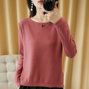 Spring and Autumn New Women's Sweater O-neck Hollow 100% Cotton Hemp Pullover Wild Pure Color Casual Fashion Long Sleeve