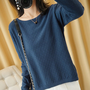 Spring and Autumn New Women's Sweater O-neck Hollow 100% Cotton Hemp Pullover Wild Pure Color Casual Fashion Long Sleeve