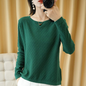 Spring and Autumn New Women's Sweater O-neck Hollow 100% Cotton Hemp Pullover Wild Pure Color Casual Fashion Long Sleeve