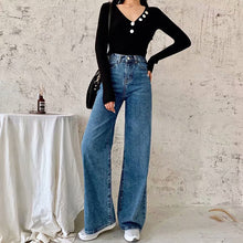 Load image into Gallery viewer, Spring and Autumn new retro style high waist solid color wide leg jeans women street solid color slim straight jeans ladies