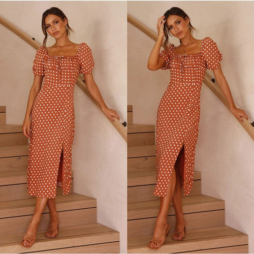 Spring and summer 2021 new hem split short sleeve dress Floral Chiffon slim sexy versatile long fashion temperament women's wear