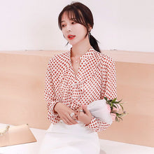 Load image into Gallery viewer, Spring new Korean style loose polka dot chiffon shirt female design sense niche V-neck blouse