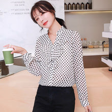 Load image into Gallery viewer, Spring new Korean style loose polka dot chiffon shirt female design sense niche V-neck blouse