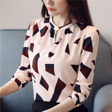 Load image into Gallery viewer, Spring new geometric pattern blouse printing shirt temperament long-sleeved chiffon shirt women