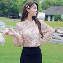Load image into Gallery viewer, Spring new style 2021 Korean version of wild sweet polka dot printing long-sleeved chiffon shirt blouse