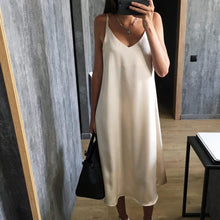 Load image into Gallery viewer, Spring summer 2022 Woman Tank Dress Casual Satin Sexy Camisole Elastic Female Home Beach Dresses v-neck camis sexy dress