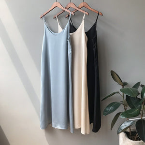 Spring summer 2022 Woman Tank Dress Casual Satin Sexy Camisole Elastic Female Home Beach Dresses v-neck camis sexy dress