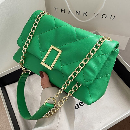 Square Buckle Small Soft Quilted PU Leather Crossbody Bags for Women 2022 In Trend Female Luxury Branded Chain Shoulder Handbags